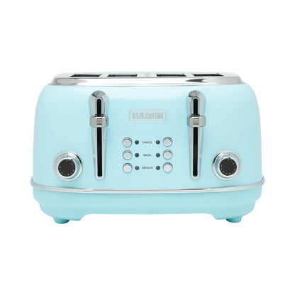 Haden Heritage 4 Slice Wide Slot Stainless Steel Toaster, Turquoise & Chrome