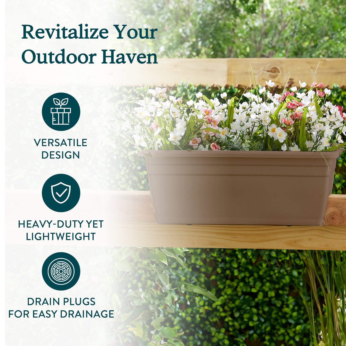 HC Companies 12-Inch Outdoor Plastic Deck Flower Planter Box, Chocolate (5 Pack)