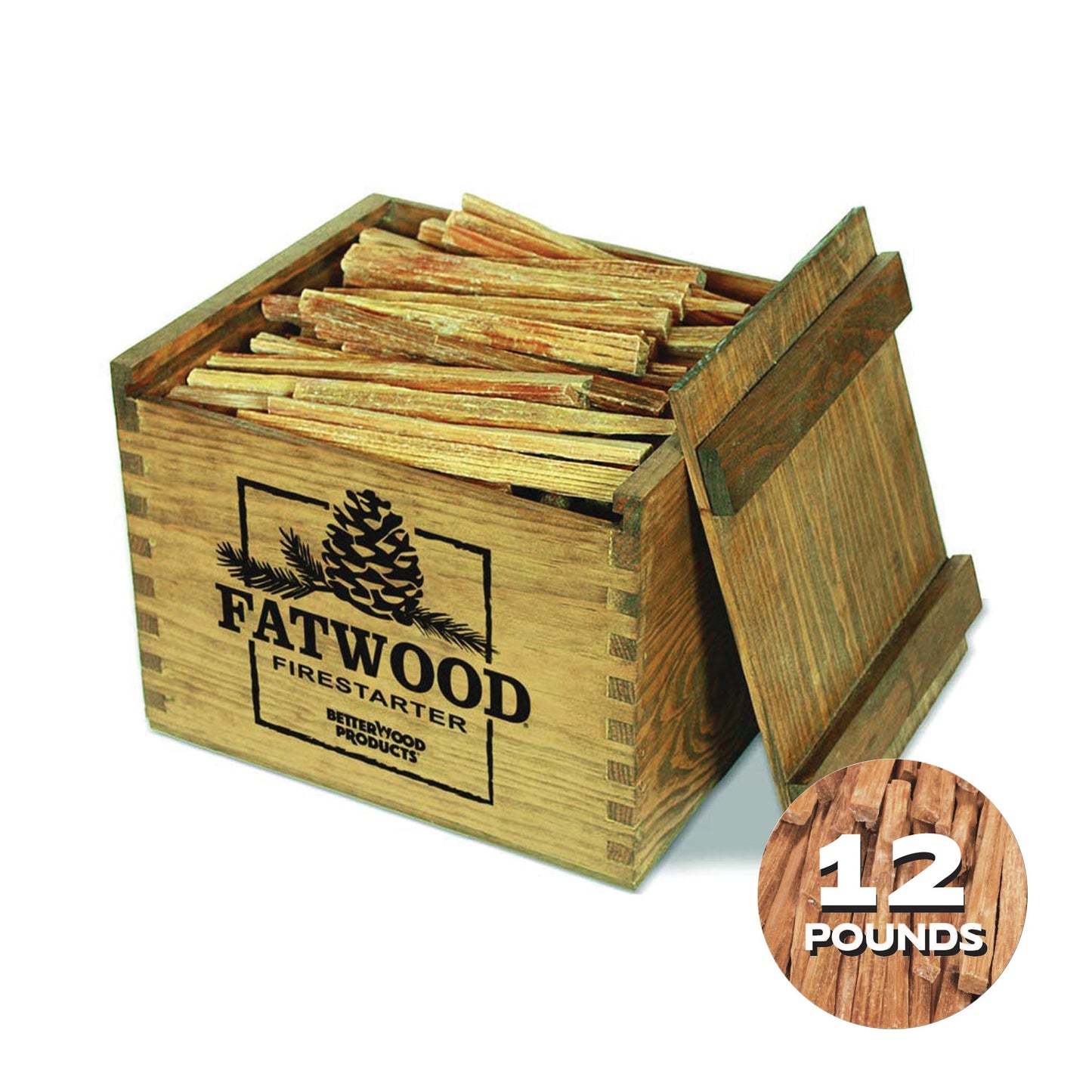 BetterWood Products Fatwood Firestarter Natural Waterproof Wood Crate, 12 Pounds