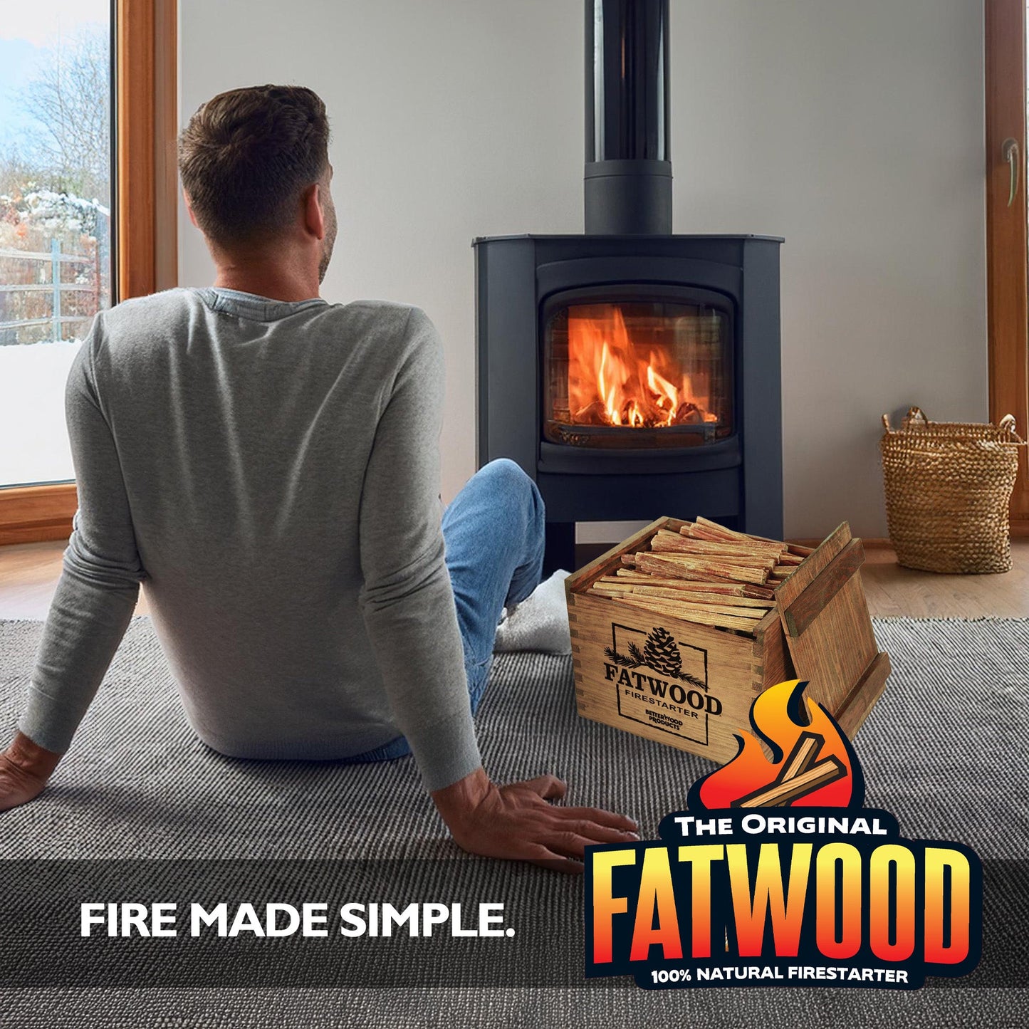 BetterWood Products Fatwood Firestarter Natural Waterproof Wood Crate, 12 Pounds