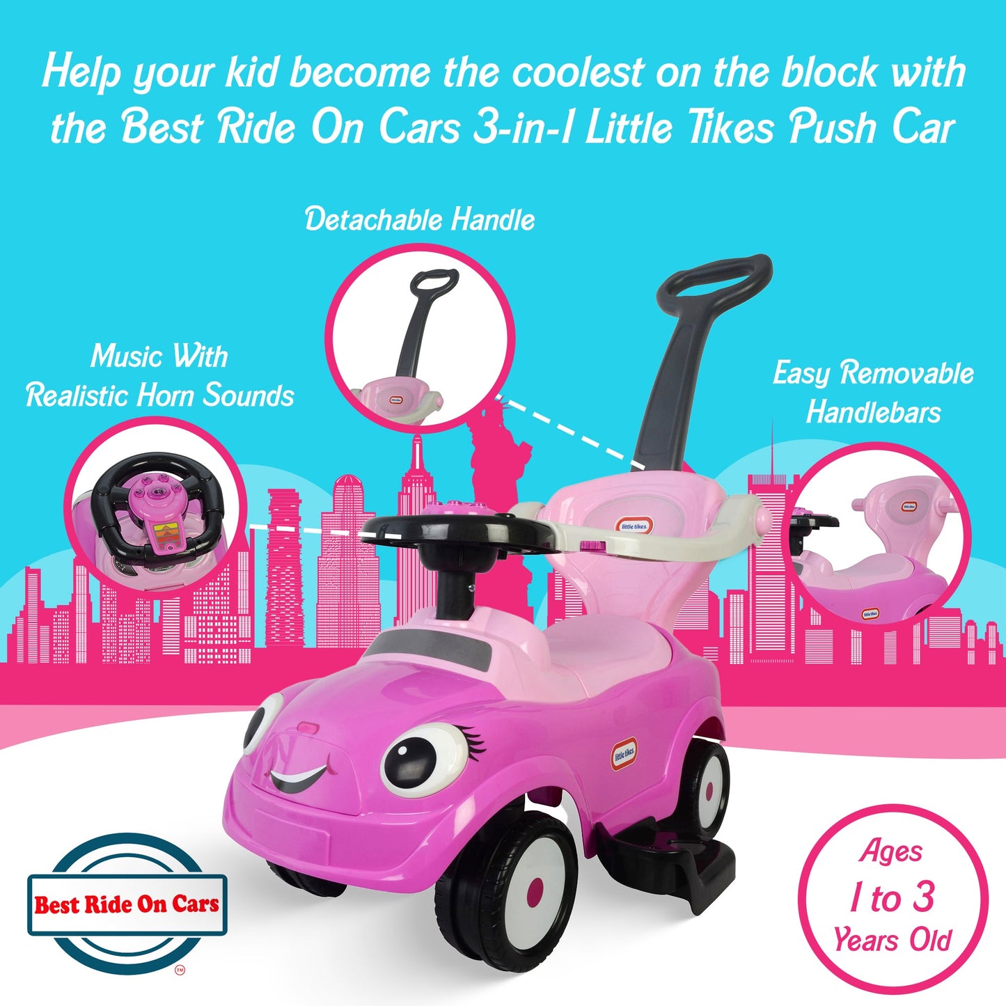 Best Ride On Cars Baby 3 in 1 Little Tikes Push Car Stroller Ride On Toy, Pink