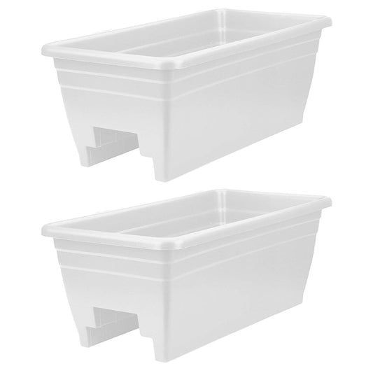 HC Companies 24 Inch Deck Rail Box Planter with Drainage Holes, 2 Pack, White