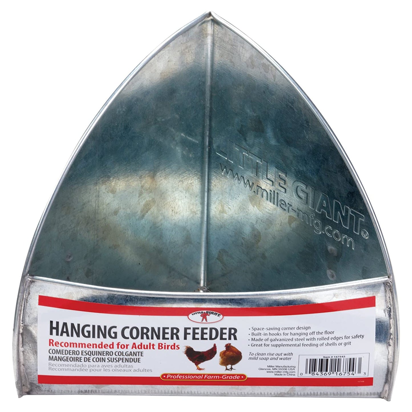 Miller Manufacturing Company Hanging Corner Poultry Feeder, Galvanized Steel
