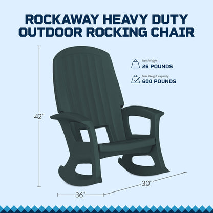 Semco Plastics Rockaway Heavy Duty All-Weather Outdoor Rocking Chair, Green