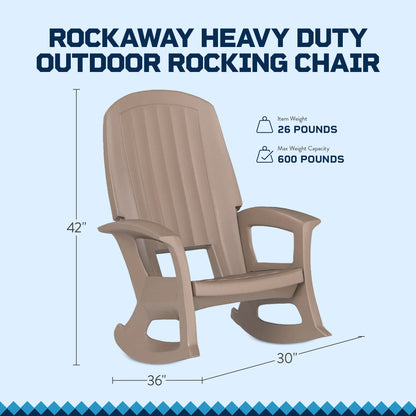 Semco Plastics Rockaway Heavy Duty All-Weather Outdoor Rocking Chair, Taupe