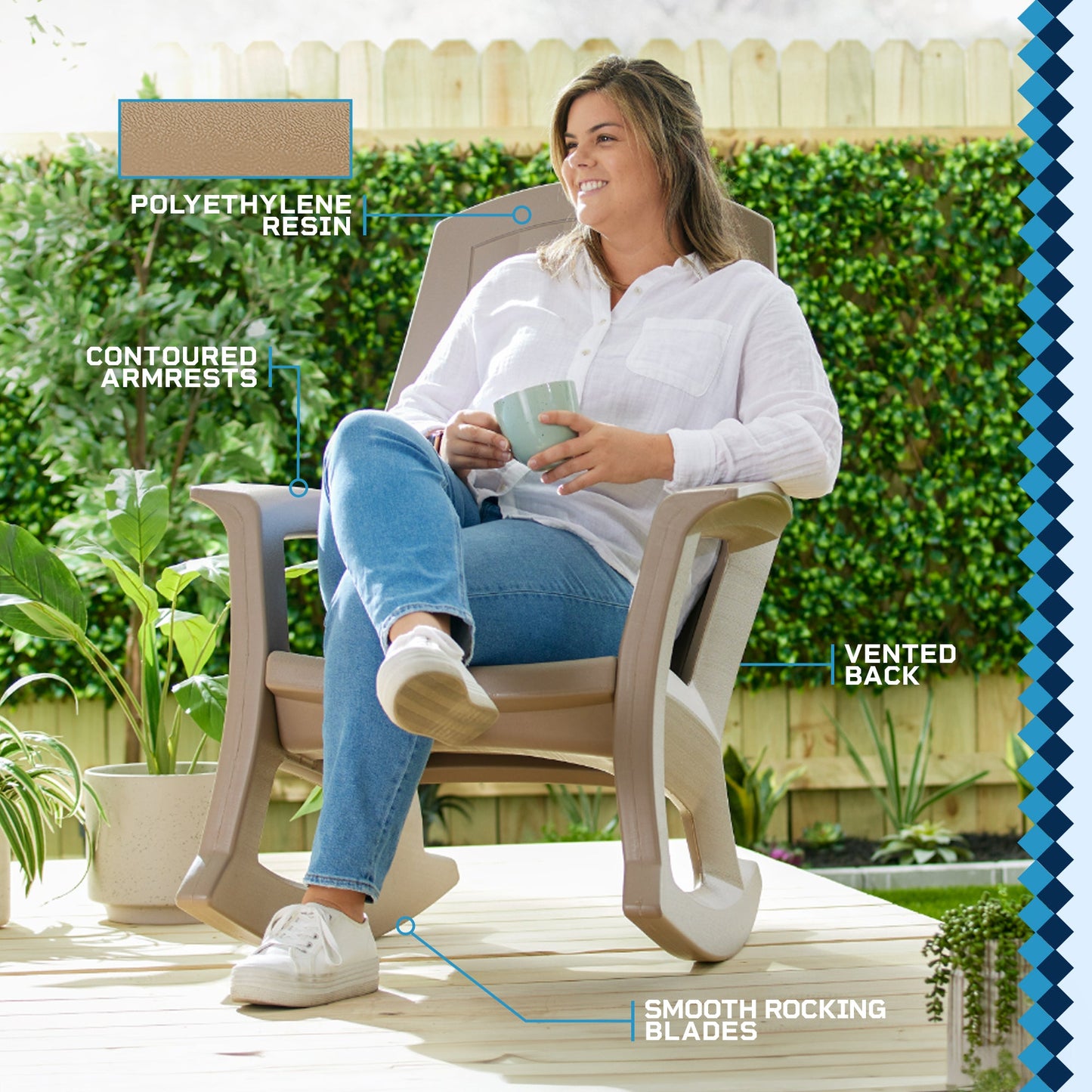 Semco Plastics Rockaway Heavy Duty All-Weather Outdoor Rocking Chair, Taupe