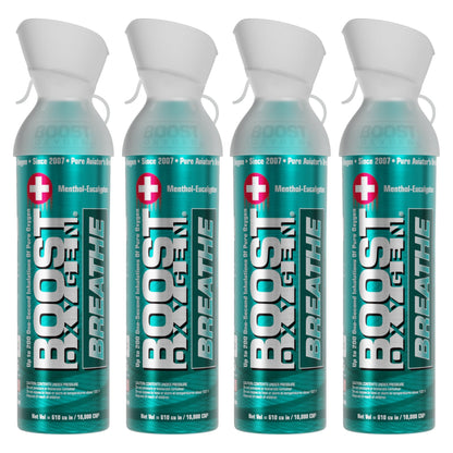 Boost Oxygen Natural Portable 10 Liter Pure Oxygen Canister, Menthol (4 Pack)