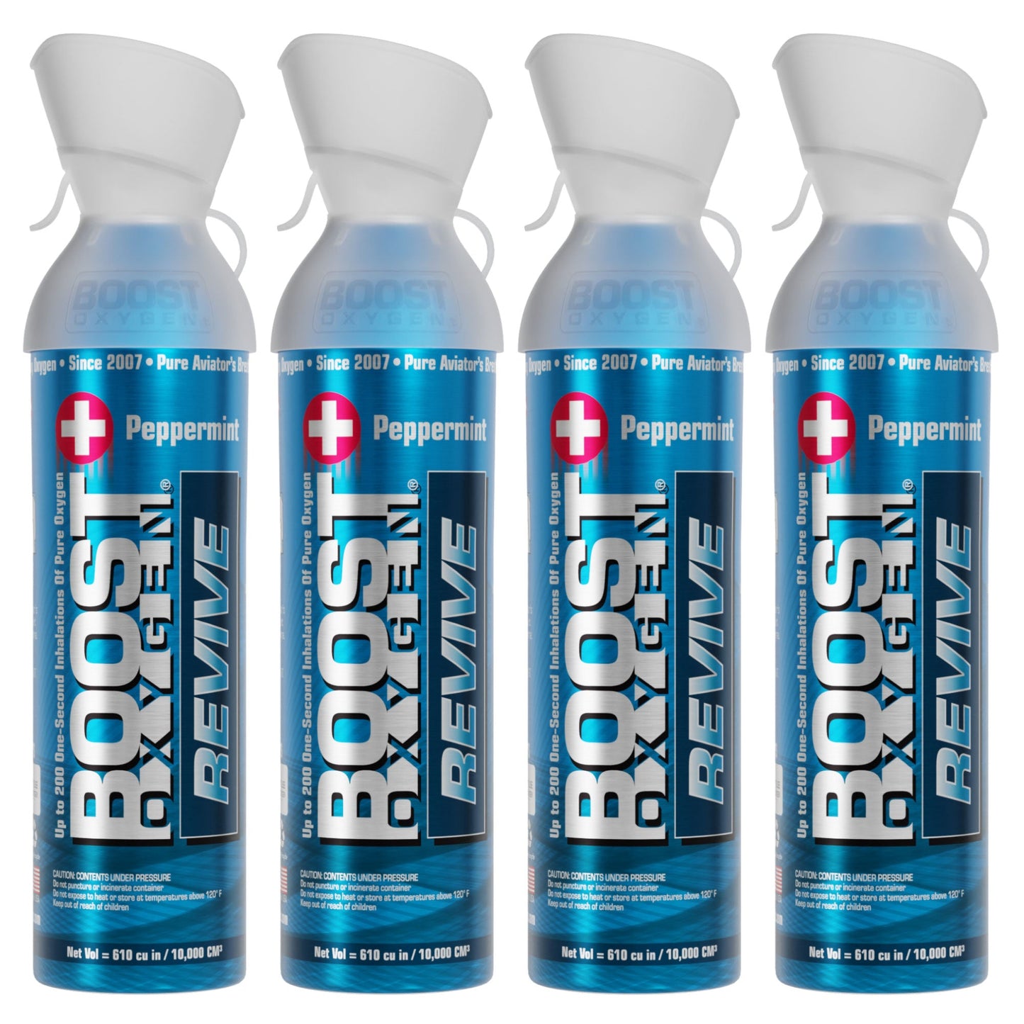 Boost Oxygen Natural Portable 10 Liter Pure Oxygen Canister, Peppermint (4 Pack)