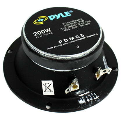 Pyle Pro 5" 200W 8 Ohms Mid Bass Mid Range Car Speaker Woofer Driver, 2 Pack