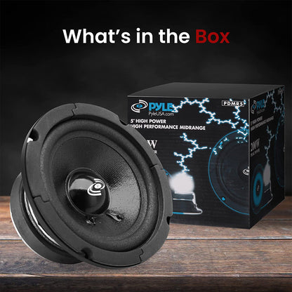 Pyle Pro 5" 200W 8 Ohms Mid Bass Mid Range Car Speaker Woofer Driver, 2 Pack