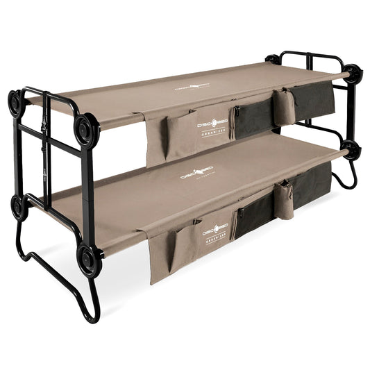 Disc-O-Bed Large Cam-O-Bunk Benchable Double Cot with Storage Organizers, Tan