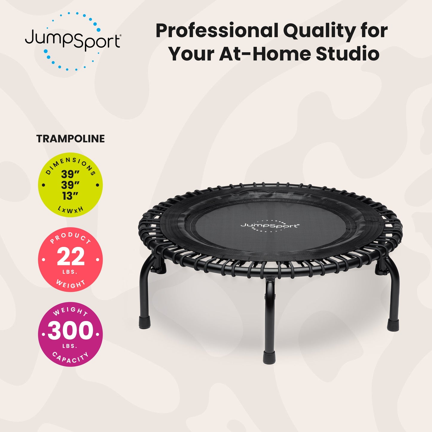 JumpSport 370 PRO Indoor Heavy Duty Lightweight 39 In Fitness Trampoline, Black