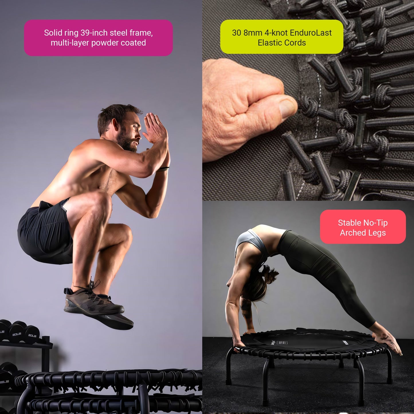 JumpSport 370 PRO Indoor Heavy Duty Lightweight 39 In Fitness Trampoline, Black