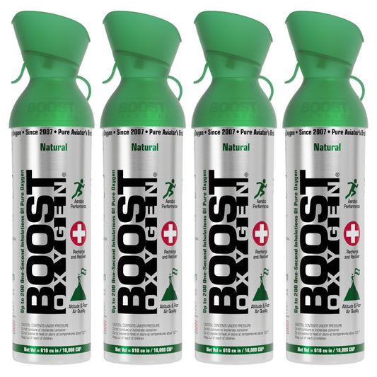 Boost Oxygen 10 Liter Canned Oxygen Bottle with Mouthpiece, Natural (4 Pack)