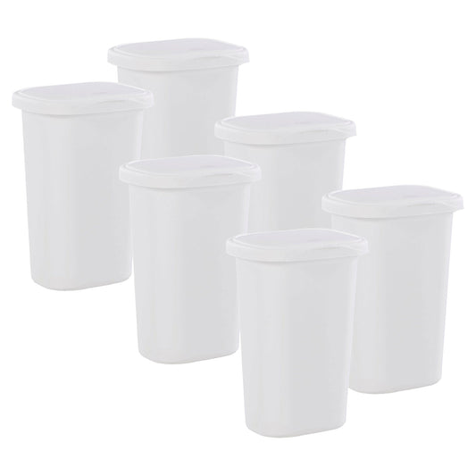 Rubbermaid 13.25 Gallon Rectangular Spring-Top Lid Wastebasket, White (6-Pack)