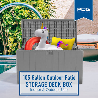 Plastic Development Group 105-Gallon Resin Outdoor Storage Patio Deck Box, Gray