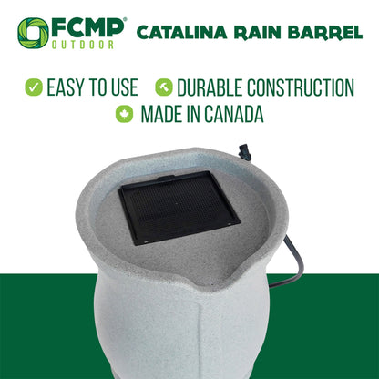 FCMP Outdoor Catalina 45 Gallon Water Outdoor Rain Catcher Barrel, Light Granite