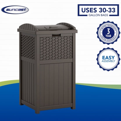 Suncast Trash Hideaway 33 Gallon Resin Wicker Outdoor Garbage Container (3 Pack)