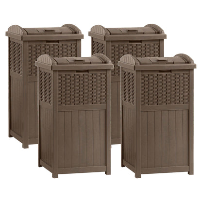 Suncast Trash Hideaway 33 Gallon Resin Wicker Outdoor Garbage Container (4 Pack)