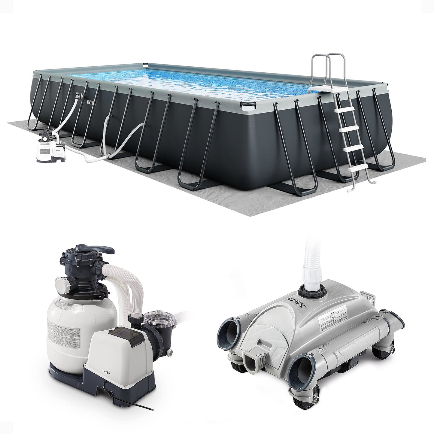 Intex Ultra XTR 24ft x 12ft x 52in Rectangular Frame Pool & Sand Vacuum Cleaner