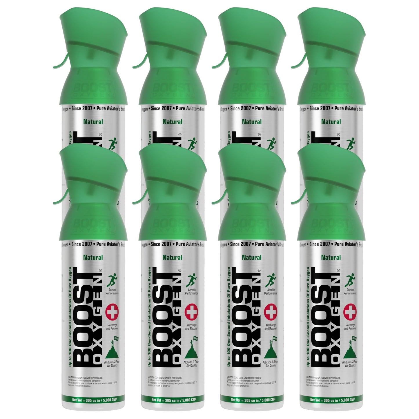 Boost Oxygen 5 Liter Canned Oxygen Bottle with Mouthpiece, Natural (8 Pack)