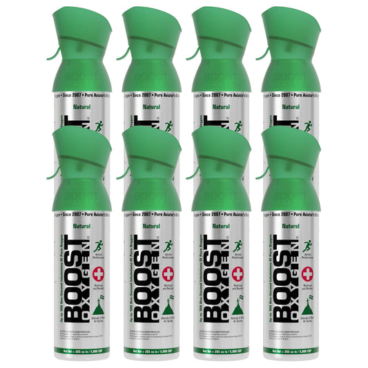 Boost Oxygen 5 Liter Canned Oxygen Bottle with Mouthpiece, Natural (8 Pack)