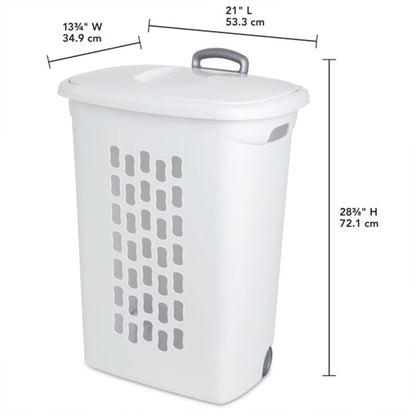 Sterilite White Laundry Hamper With Lift-Top, Wheels, And Pull Handle, 9 Pack