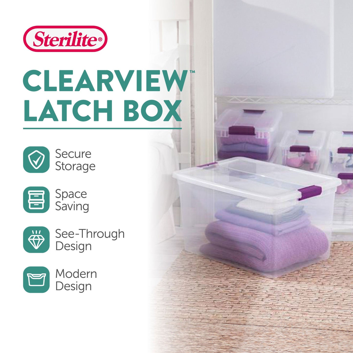 Sterilite Plastic Latching Storage Tote, 66Qt, 6 Pack & Shoe Box, 6Qt, 12 Pack