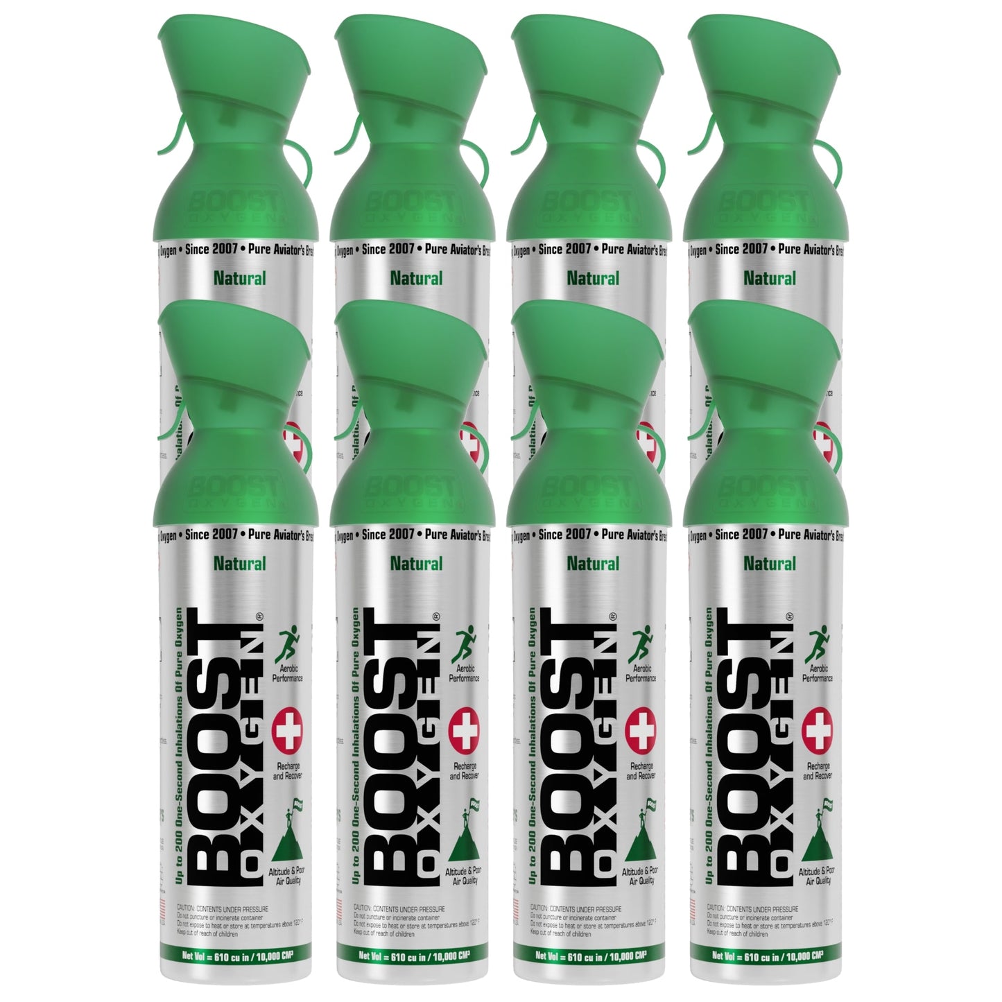 Boost Oxygen 10 Liter Canned Oxygen Bottle with Mouthpiece, Natural (8 Pack)