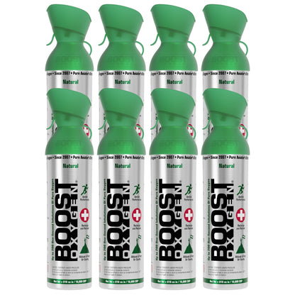 Boost Oxygen 10 Liter Canned Oxygen Bottle with Mouthpiece, Natural (8 Pack)