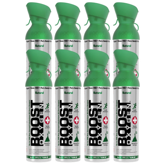 Boost Oxygen 10 Liter Canned Oxygen Bottle with Mouthpiece, Natural (8 Pack)