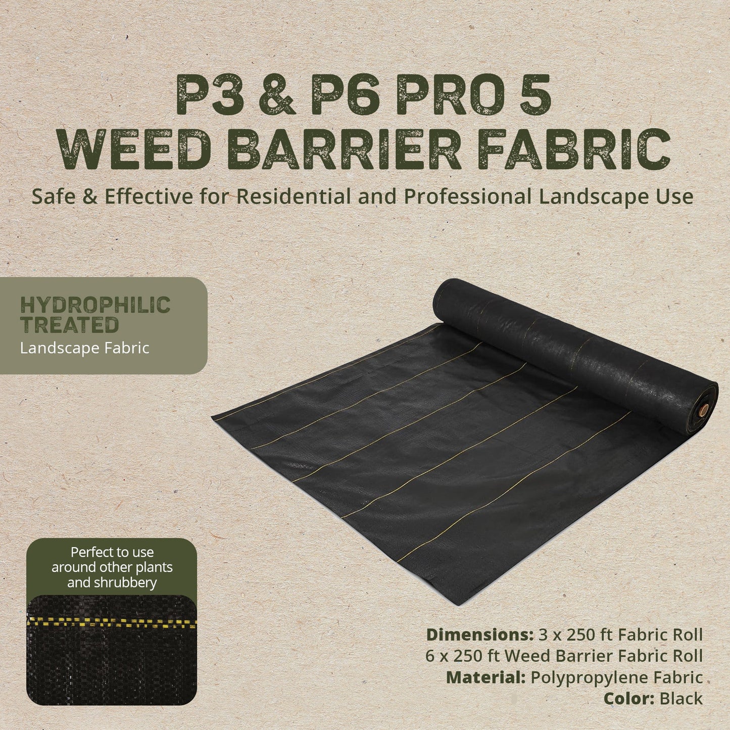 DeWitt P3 3’x250’ 5 Oz & P6 6’x250’ 5 Oz Pro 5 Landscape Weed Block Fabric Rolls