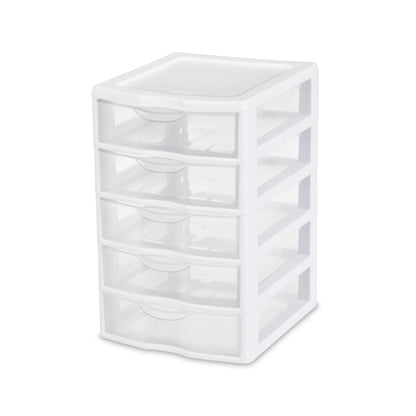 Sterilite Clearview Small Plastic 5 Drawer Desktop Storage Bin System, 16 Pack