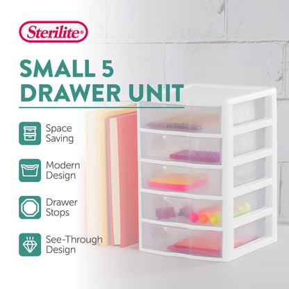Sterilite Clearview Small Plastic 5 Drawer Desktop Storage Bin System, 16 Pack