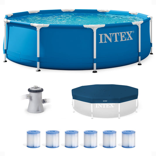 INTEX Metal Frame Outdoor Pool Set with Cover & Type H Filter Cartridge (6 pack)