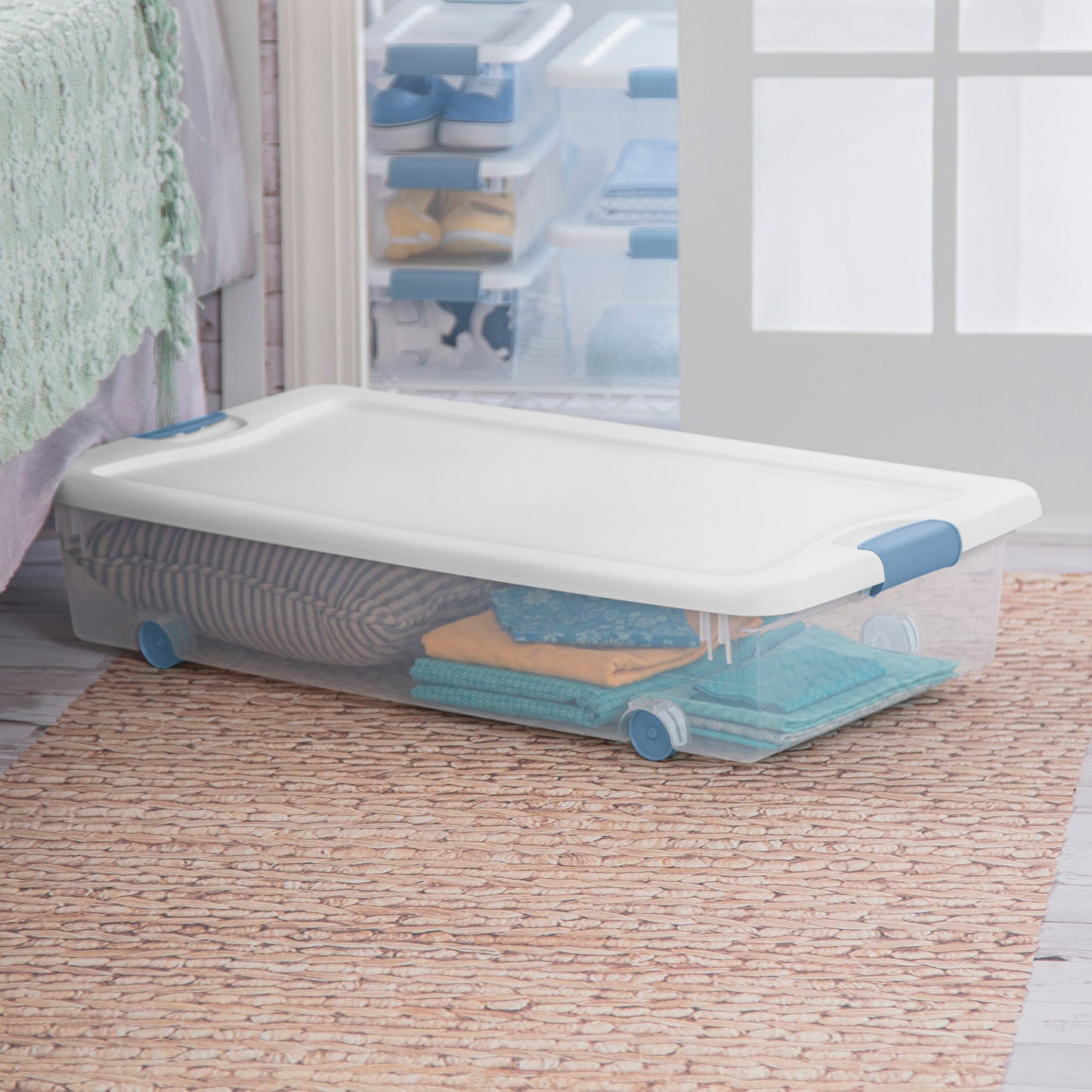 Sterilite 56 Quart Latching Stackable Wheeled Storage Container w/ Lid, (8 Pack)