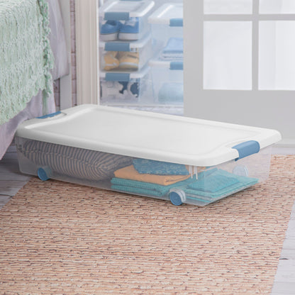 Sterilite 56 Quart Latching Stackable Wheeled Storage Container w/ Lid, (8 Pack)