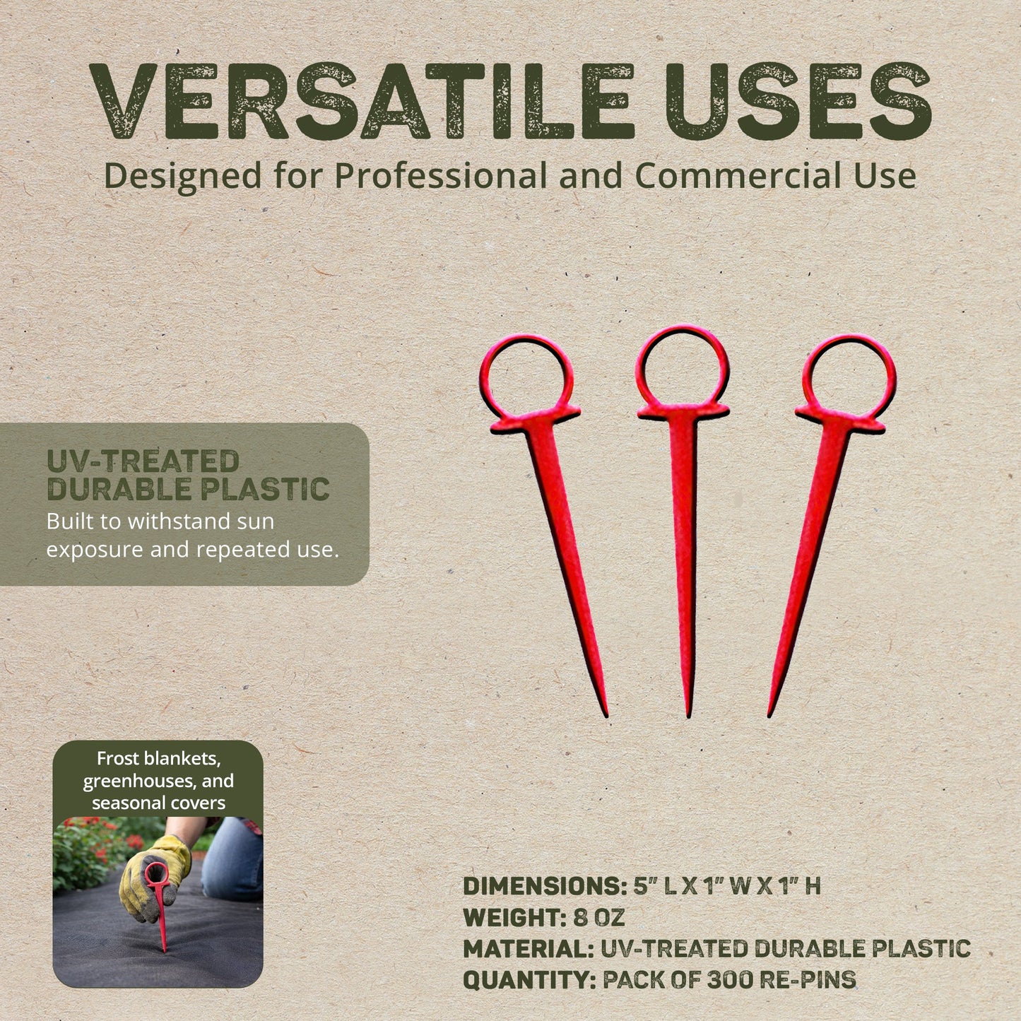 DeWitt Company UV-Treated Durable Plastic Outdoor Re-Pin Anchors, Red, 300 Count