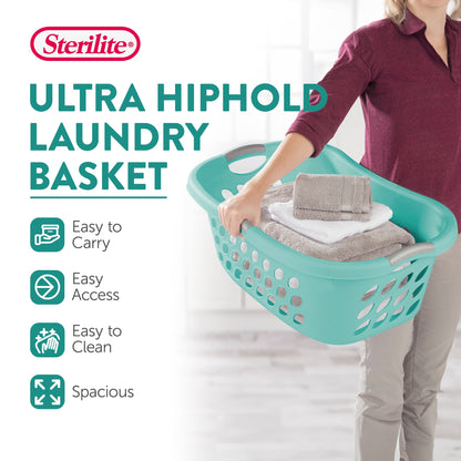 Sterilite 6 Pack Laundry Basket, Plastic Clothes Hamper, Ultra HipHold, Aqua