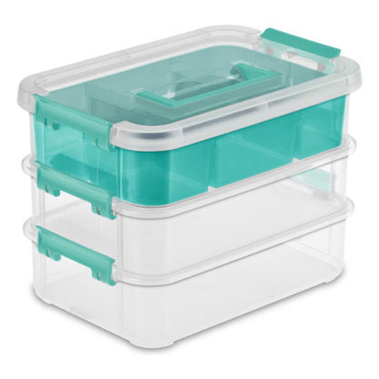 Sterilite Convenient Home 3-Tiered Stacking Carry Storage Box, Clear (18 Pack)