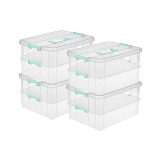 Sterilite Stack and Carry 2 Layer Handle Box Stackable Storage Container, 4 Pack