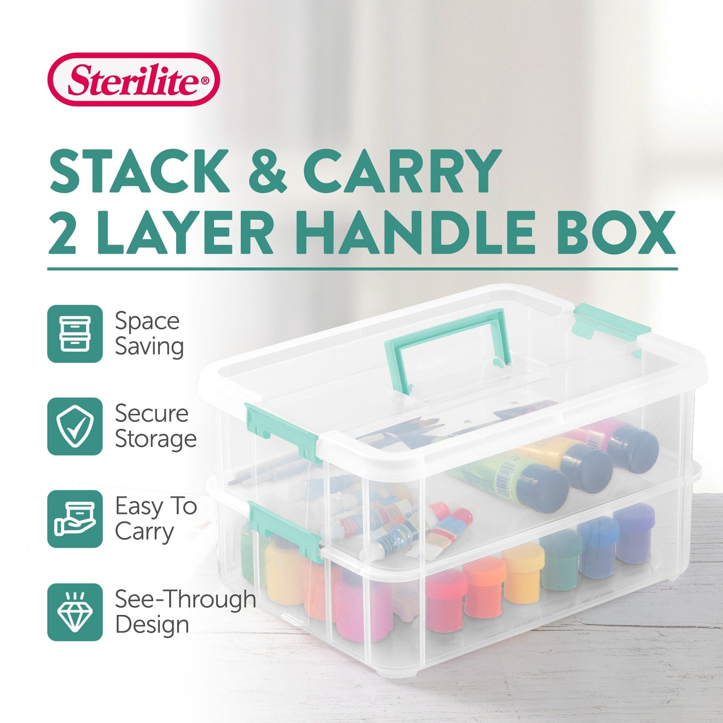 Sterilite Convenient Home 2-Tier Layer Stack Carry Storage Box, Clear (16 Pack)