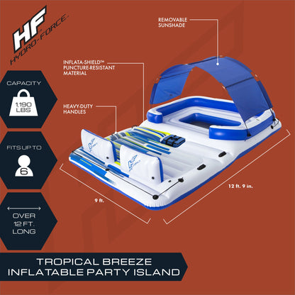 Bestway Hydro-Force Tropical Breeze 6 Person Inflatable Party Island Water Float