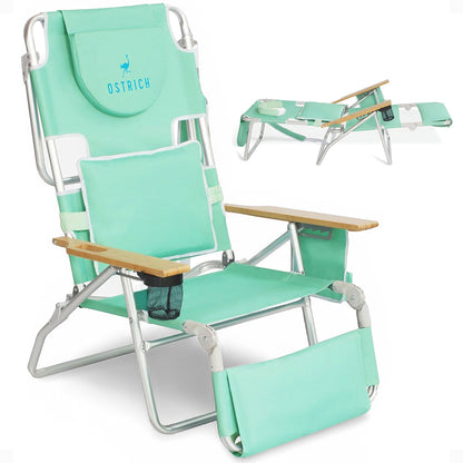 Ostrich Deluxe 3N1 Lightweight Outdoor Lawn Beach Lounge Chair w/Footrest, Teal