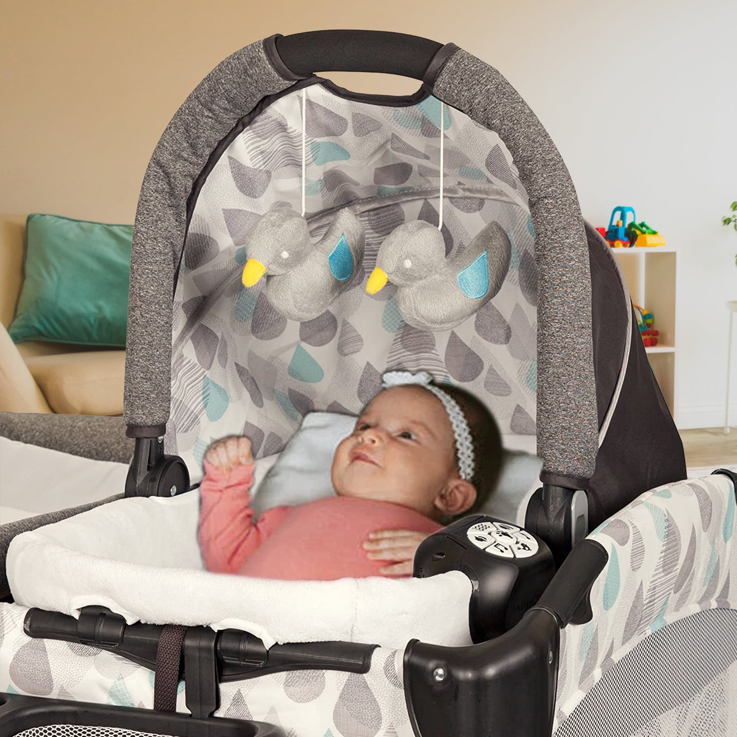 Baby Trend GoLite ELX Portable Deluxe Infant Play Nursery Center, Drip Drop Blue