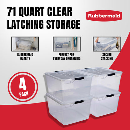 Rubbermaid Cleverstore 74 Qt Latching Plastic Storage Container & Lid (4 Pack)