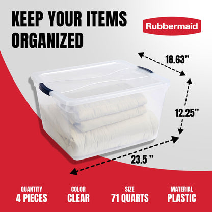 Rubbermaid Cleverstore 74 Qt Latching Plastic Storage Container & Lid (4 Pack)