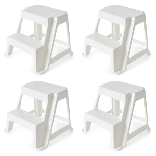 Gracious Living 16-Inch Plastic Two Step Home & Kitchen Stool, White (4 Pack)