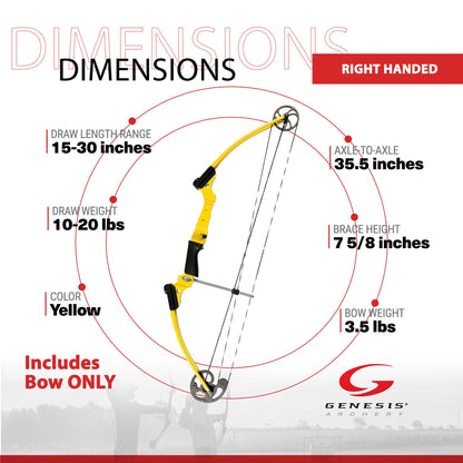 Genesis Original Archery Compound Bow, Adjustable Size, Draw Hand-Right, Yellow