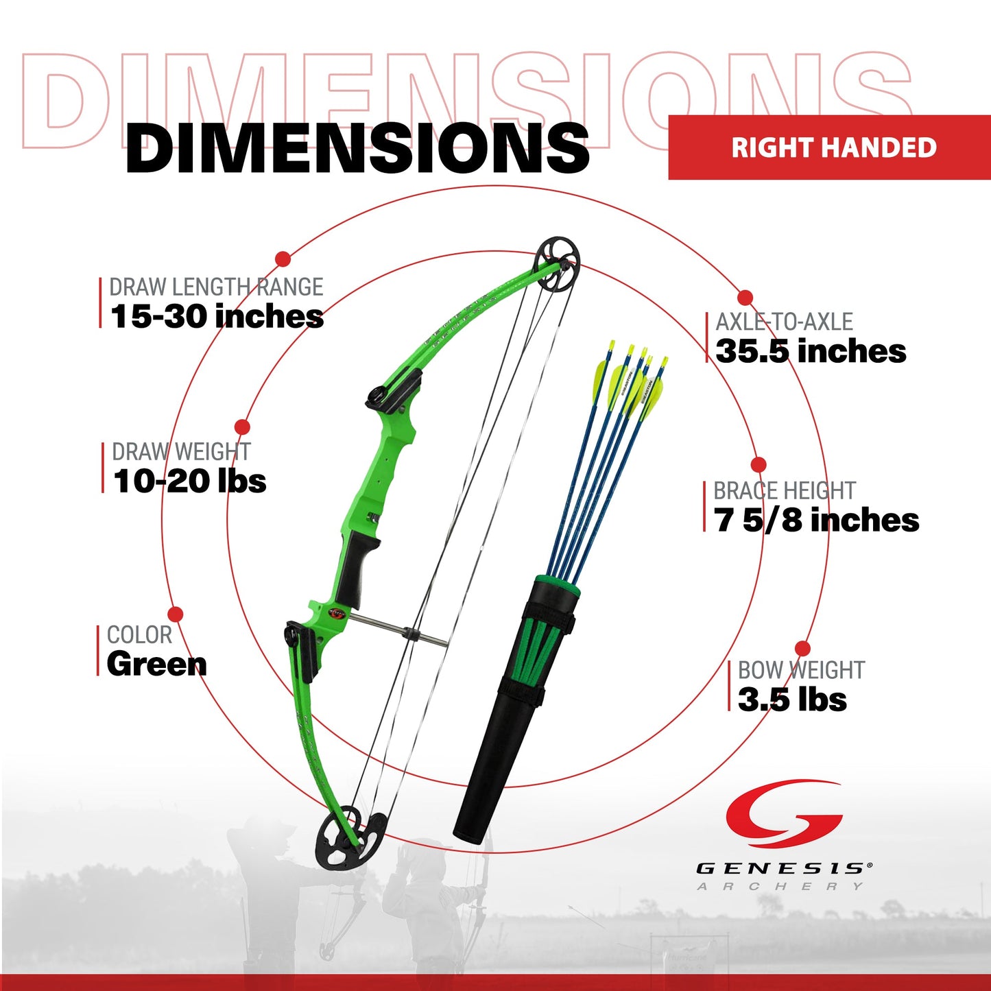 Genesis Original Archery Compound Bow and Arrow Set, Draw Hand-Right, Green